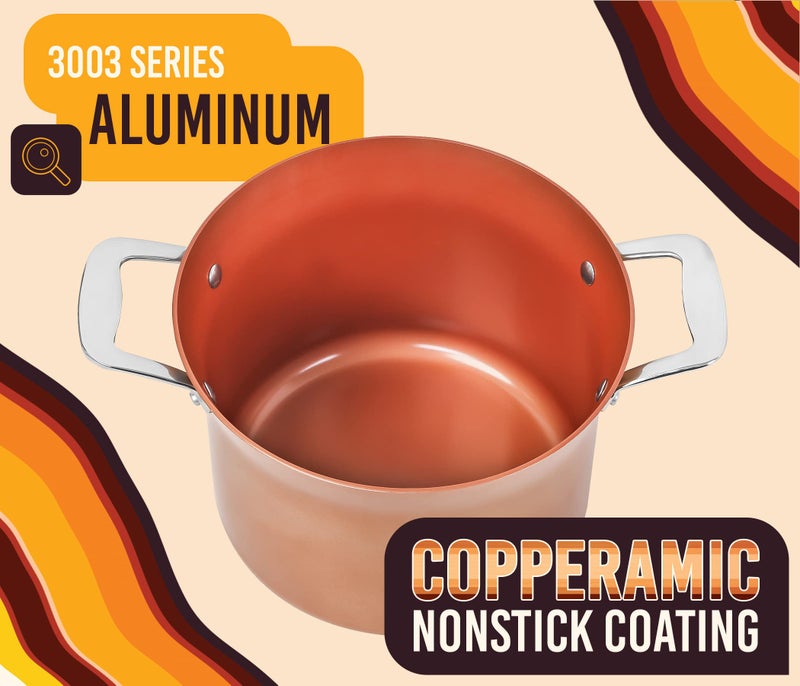 Concord Cookware وعاء طهي نحاسي غير لاصق من CONCORD 7 QT، وعاء طهي من سلسلة Coppe-Ramic (متوافق مع الحث) - Image 3